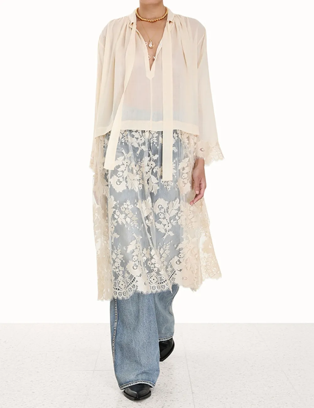 ZIMMERMANN Luminosity Lace Shirt-Women In Denim
