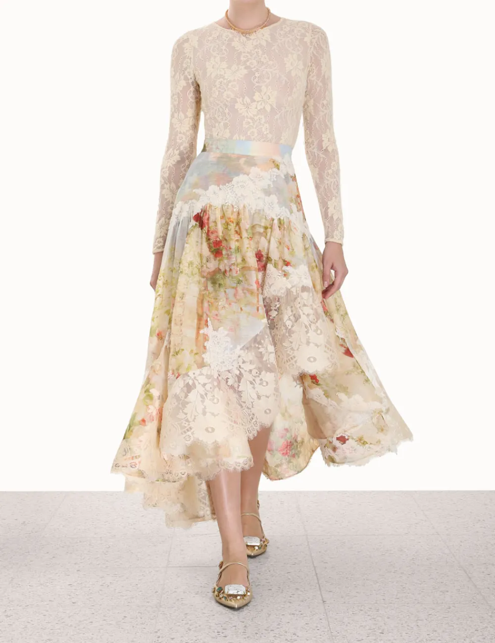 ZIMMERMANN Luminosity Lace Spliced Skirt-Women Skirts