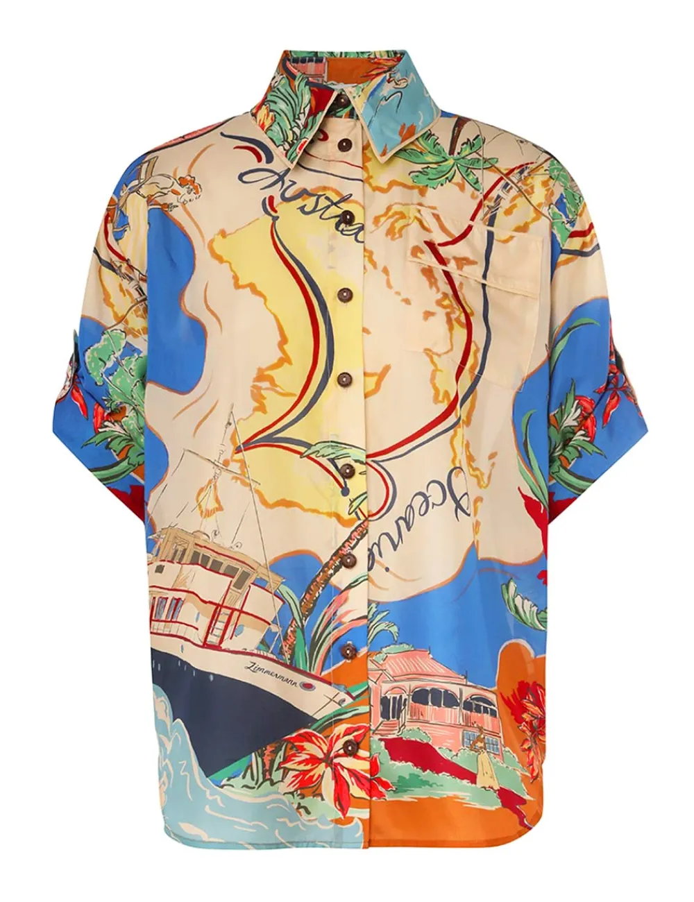 ZIMMERMANN Alight Short Sleeve Shirt-Women Tops