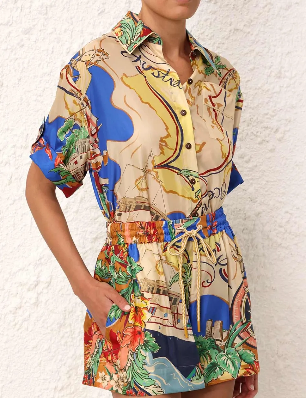 ZIMMERMANN Alight Short Sleeve Shirt-Women Tops