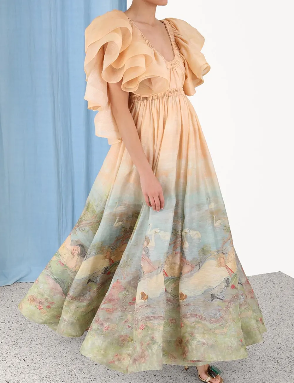 ZIMMERMANN Lyrical Frill Neck Gown-Women Clothing