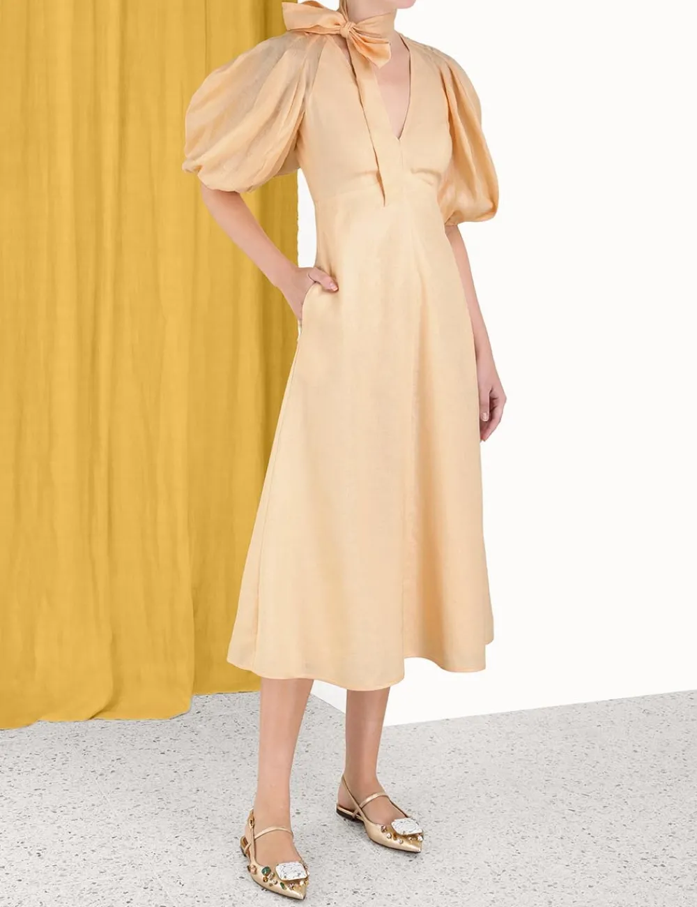 ZIMMERMANN Tie Neck Midi Dress-Women Luminosity