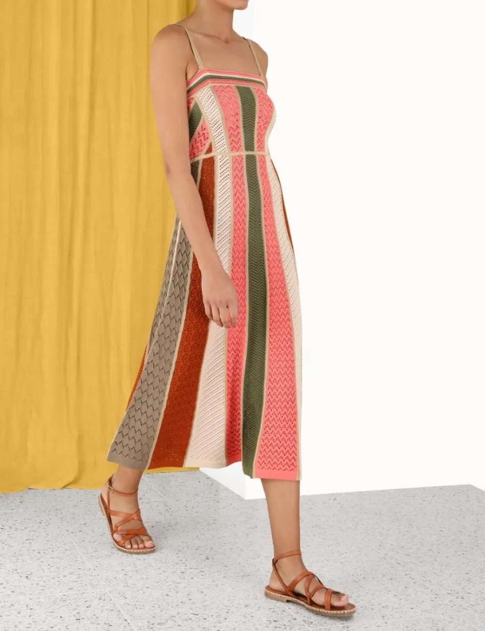 ZIMMERMANN Chintz Panelled Midi Dress-Women Knitwear