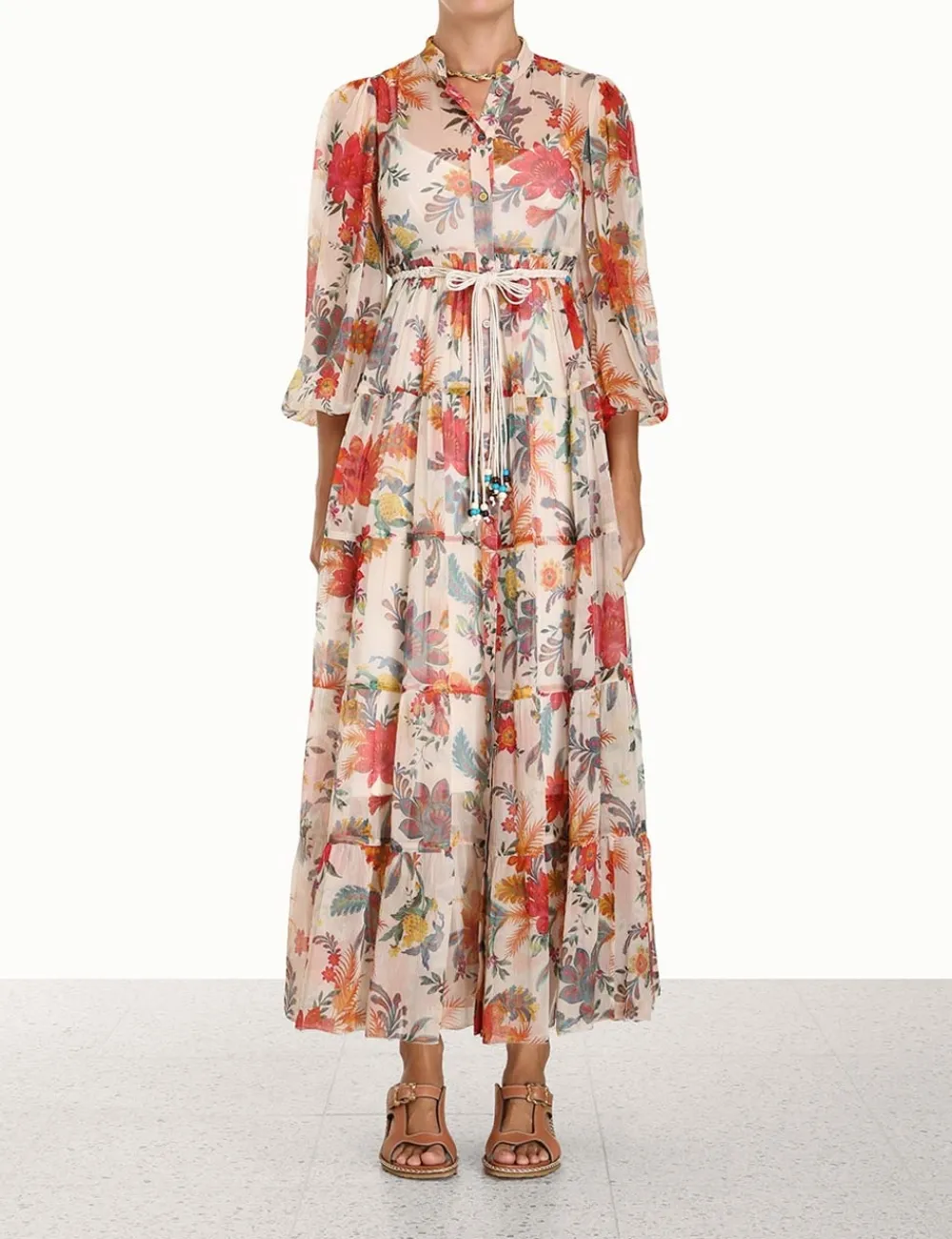 ZIMMERMANN Ginger Tiered Midi Dress-Women Dresses & Coverups