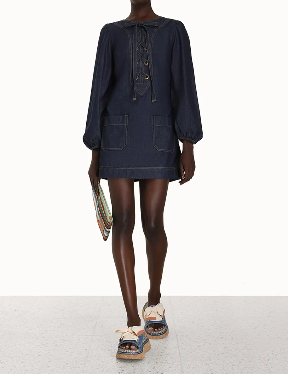 ZIMMERMANN Devi Lace Up Tunic Dress-Women Clothing