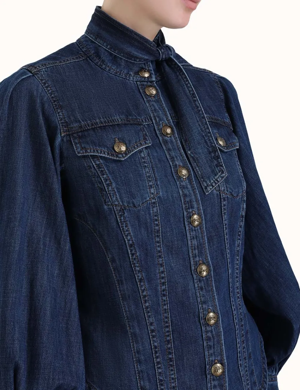 ZIMMERMANN Luminosity Denim Corset Shirt-Women Clothing
