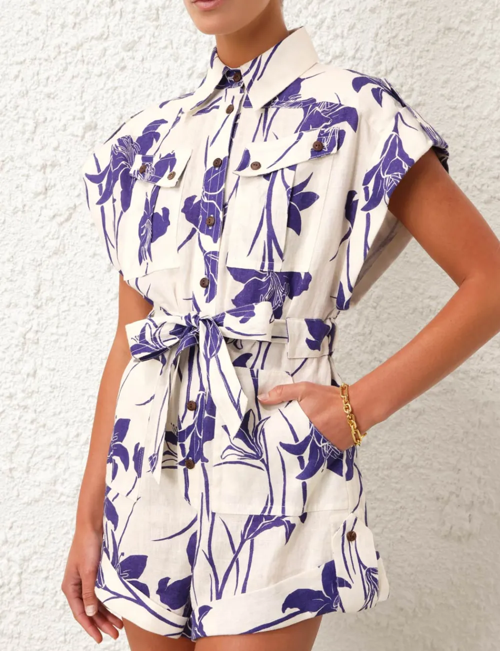 ZIMMERMANN Acadian Cuffed Playsuit-Women Jumpsuits & Playsuits