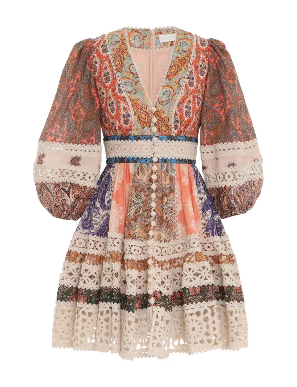 ZIMMERMANN Devi Spliced Billow Mini Dress-Women Clothing