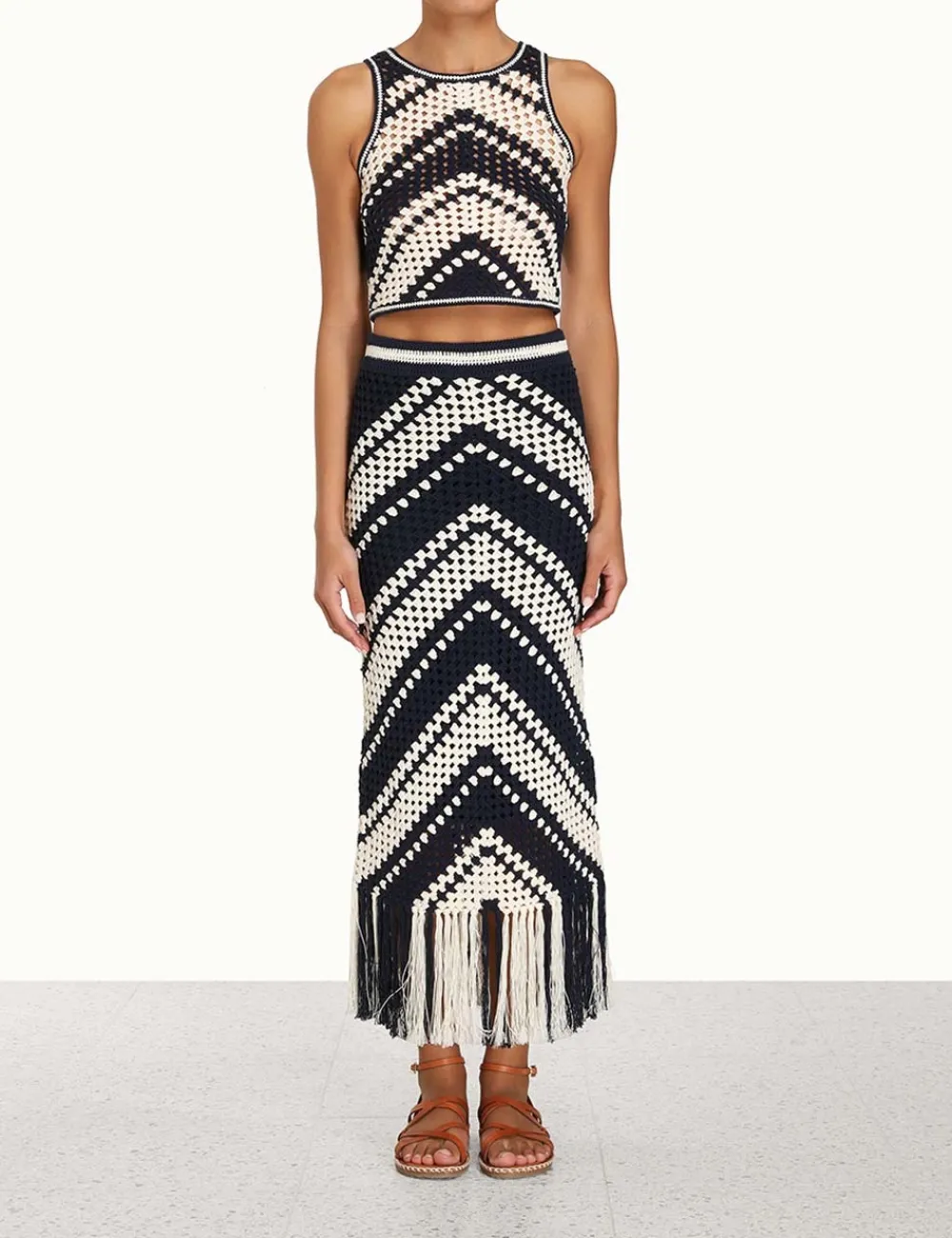 ZIMMERMANN Chintz Crochet Fringed Skirt-Women Knitwear