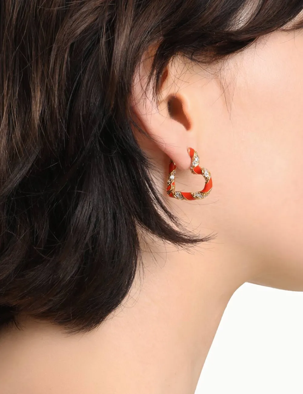 ZIMMERMANN Candy Stripe Pave Heart Hoops-Women Accessories