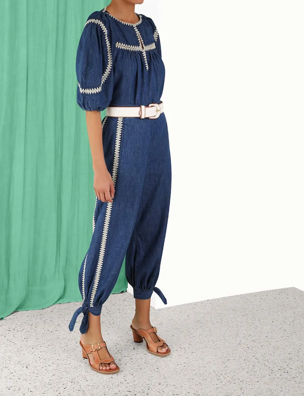 ZIMMERMANN Chintz Denim Smock Top-Women Denim