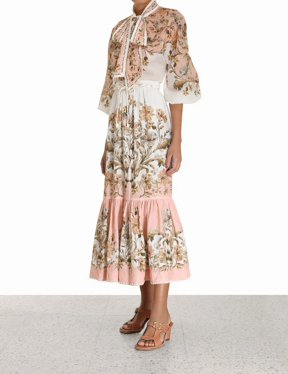 ZIMMERMANN Chintz Tiered Midi Skirt-Women Skirts