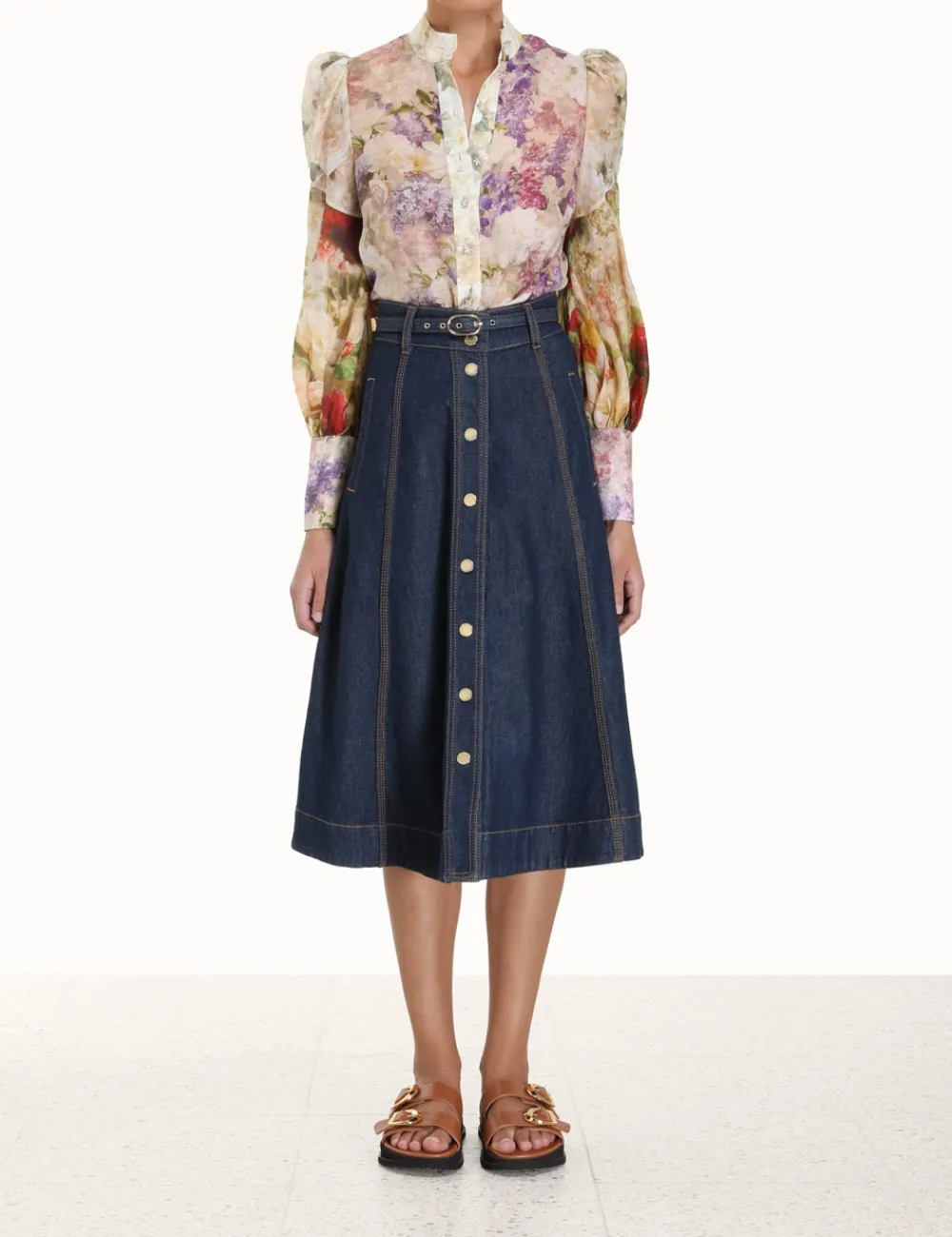 ZIMMERMANN A Line Denim Skirt-Women Denim