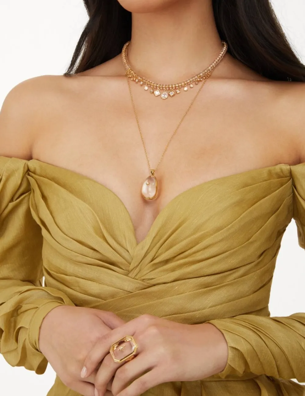 ZIMMERMANN Crystal Pebble Necklace-Women In Denim