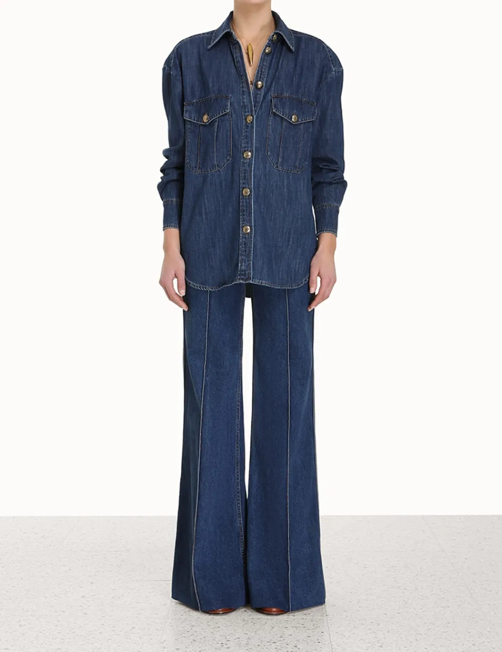 ZIMMERMANN Luminosity Denim Shirt-Women Tops