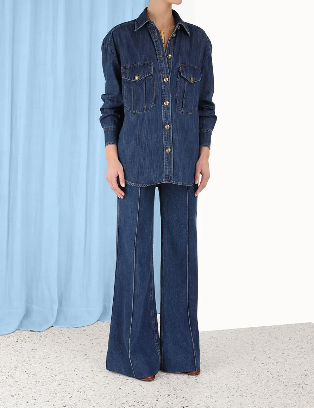 ZIMMERMANN Luminosity Denim Shirt-Women Tops