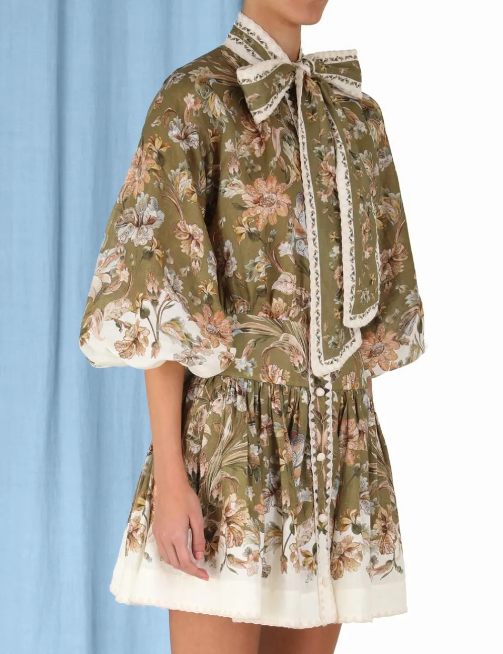 ZIMMERMANN Chintz Tie Neck Mini Dress-Women In Denim