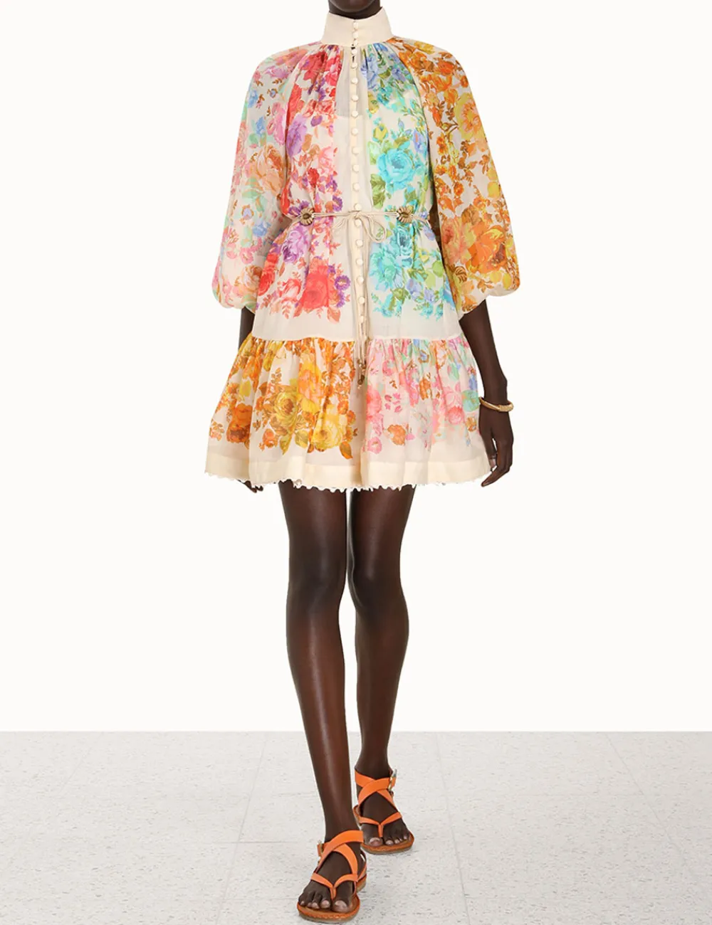 ZIMMERMANN Raie Lantern Mini Dress-Women Clothing