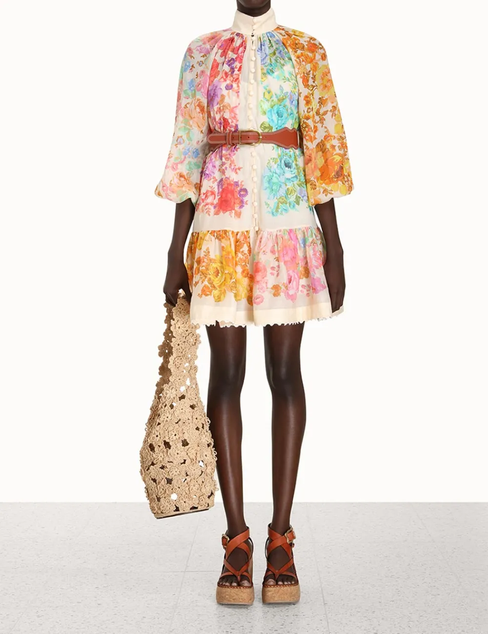 ZIMMERMANN Raie Lantern Mini Dress-Women Clothing