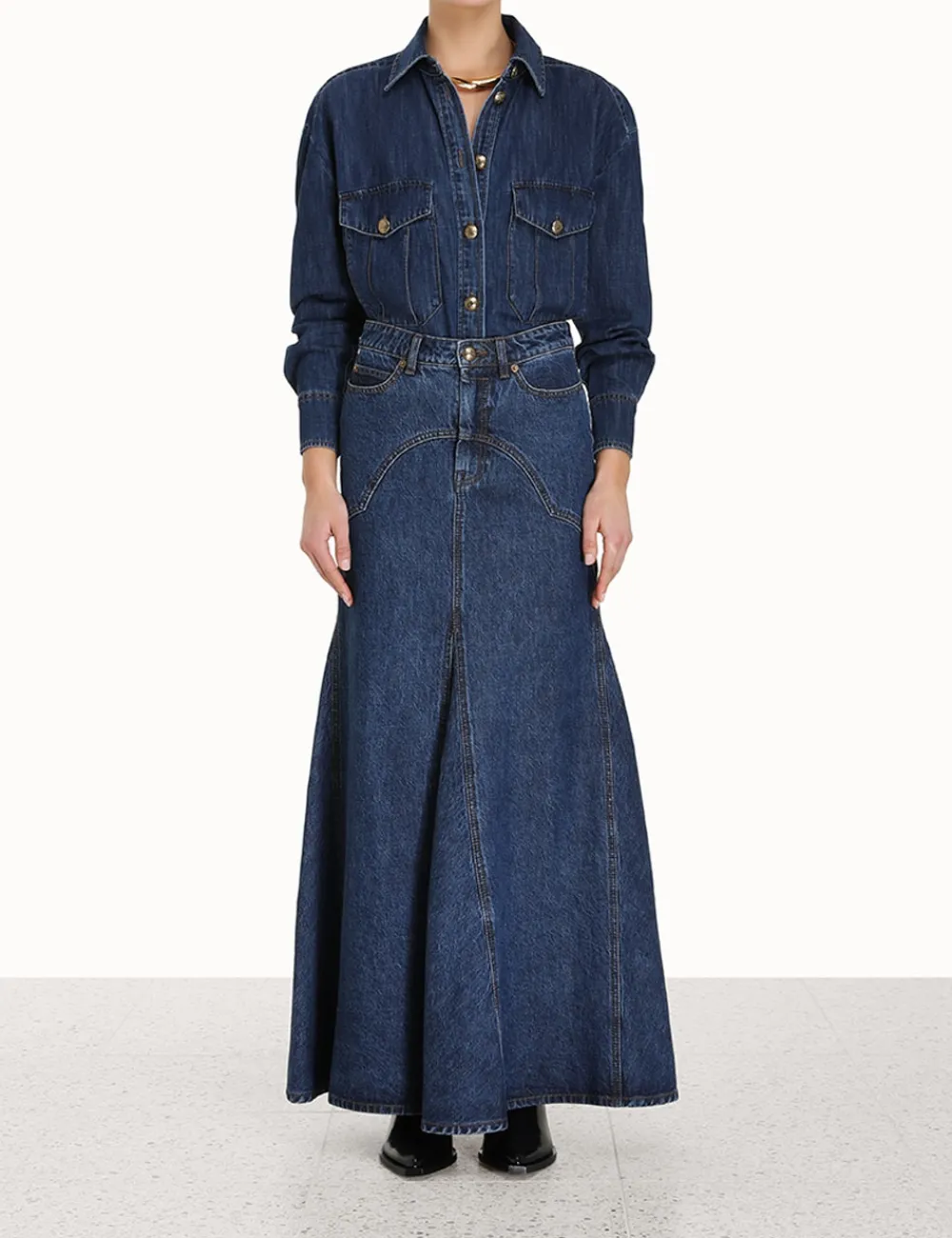 ZIMMERMANN Luminosity Denim Maxi Skirt-Women In Denim
