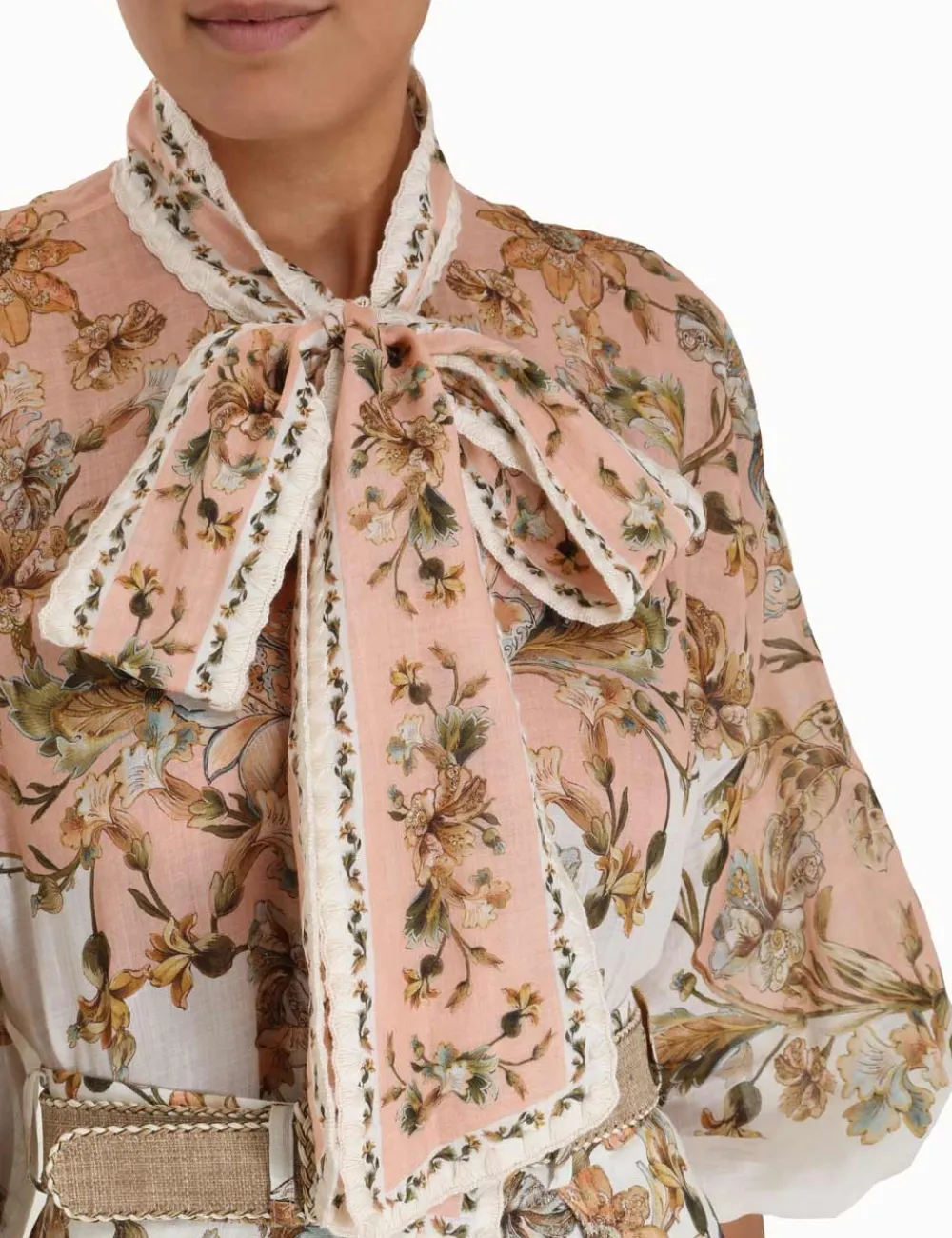 ZIMMERMANN Chintz Tie Neck Blouse-Women Tops