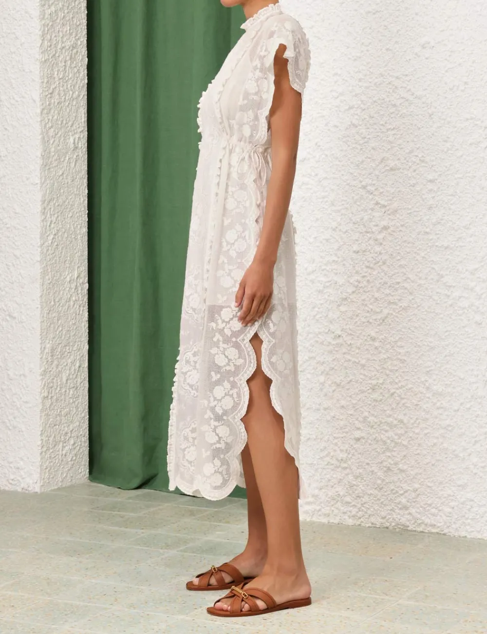 ZIMMERMANN Alight Draw Waist Midi Dress-Women Clothing