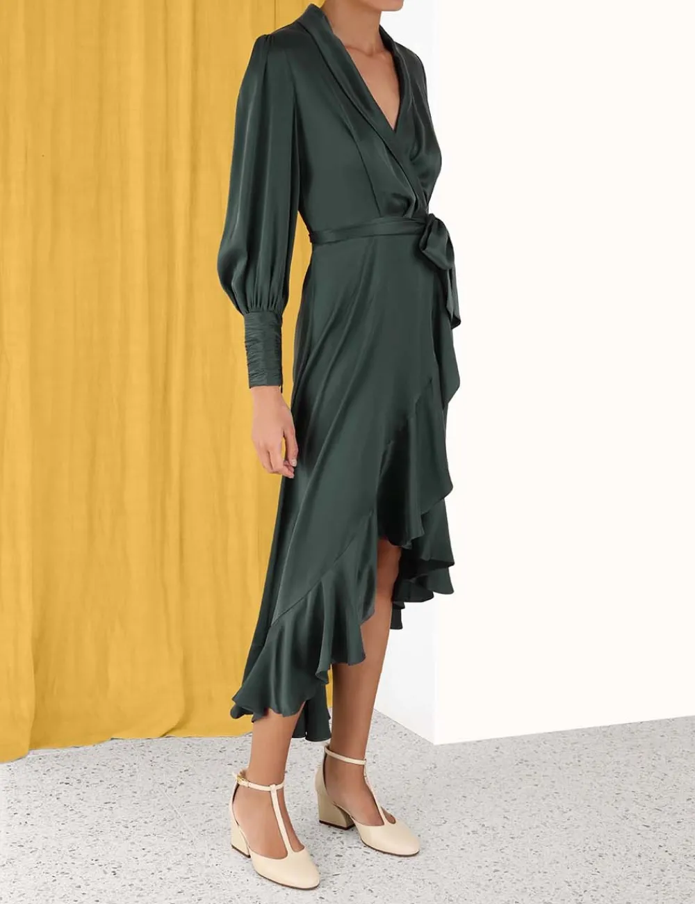 ZIMMERMANN Silk Wrap Midi Dress-Women Clothing
