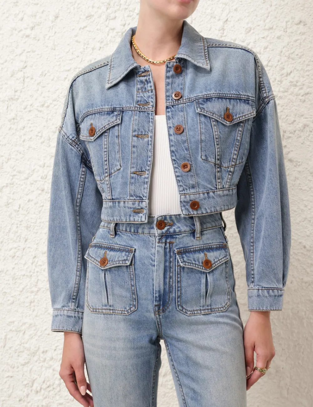ZIMMERMANN Alight Cropped Denim Jacket-Women Clothing