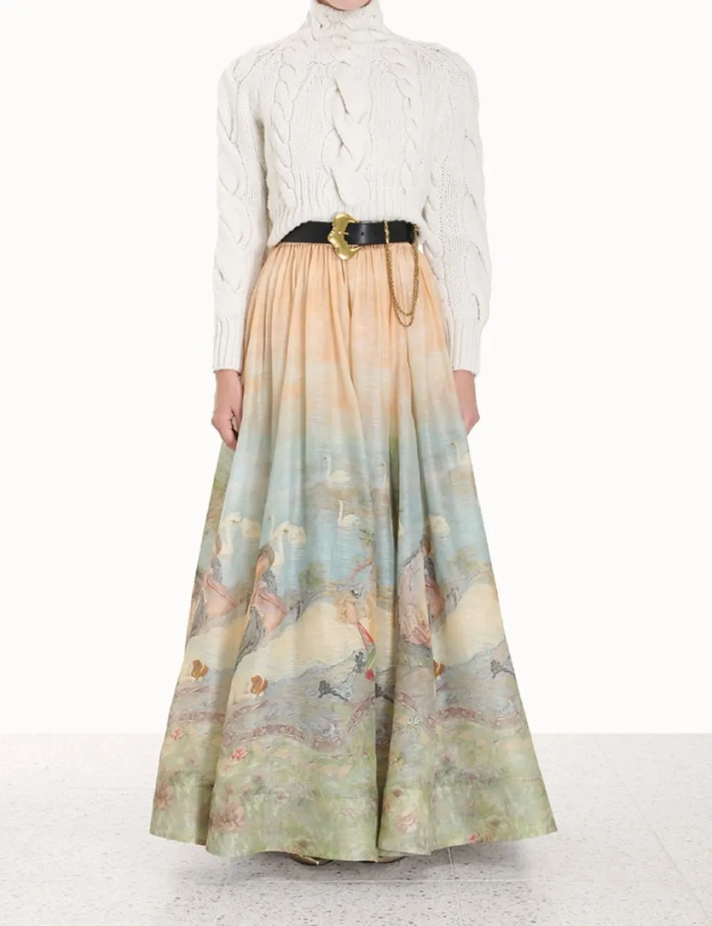 ZIMMERMANN Luminosity Ruched Maxi Skirt-Women In Denim