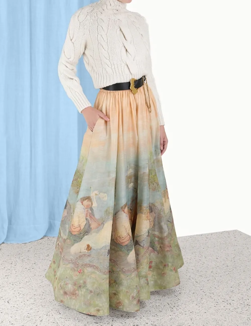 ZIMMERMANN Luminosity Ruched Maxi Skirt-Women In Denim