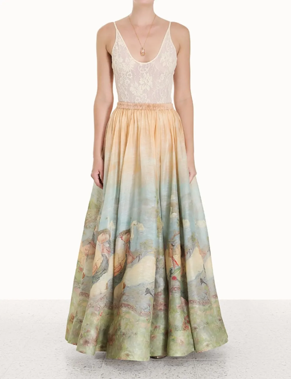 ZIMMERMANN Luminosity Ruched Maxi Skirt-Women In Denim