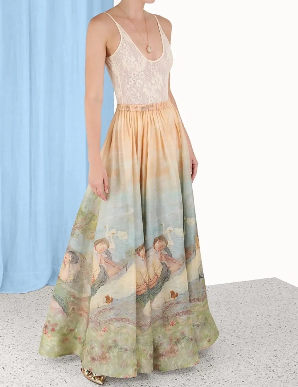 ZIMMERMANN Luminosity Ruched Maxi Skirt-Women In Denim