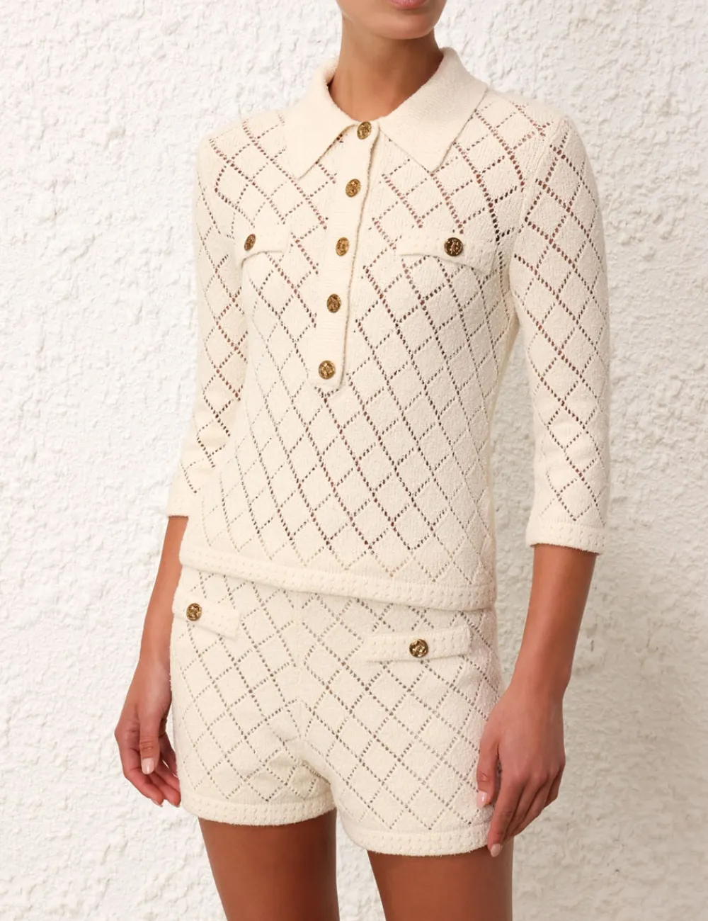 ZIMMERMANN Matchmaker Pointelle Polo Top-Women Tops