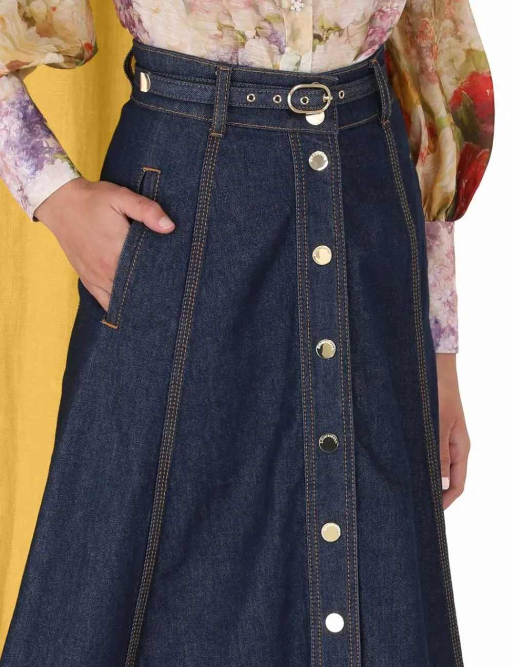 ZIMMERMANN A Line Denim Skirt-Women Skirts