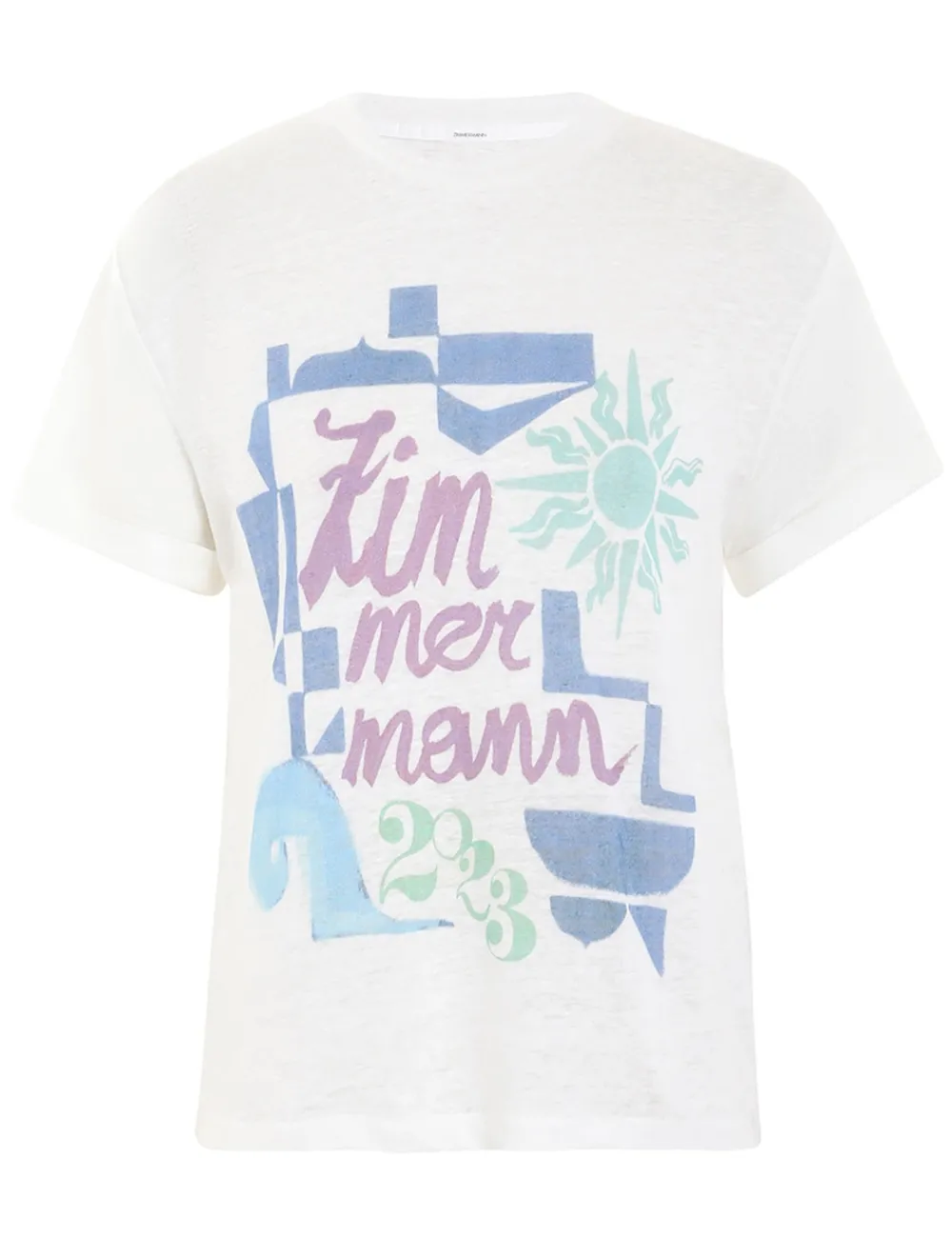 ZIMMERMANN Raie Roll Sleeve Tee-Women Tops