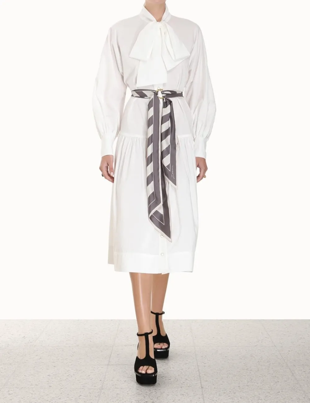 ZIMMERMANN Lyrical Scarf Tie Shirt Dress-Women Clothing