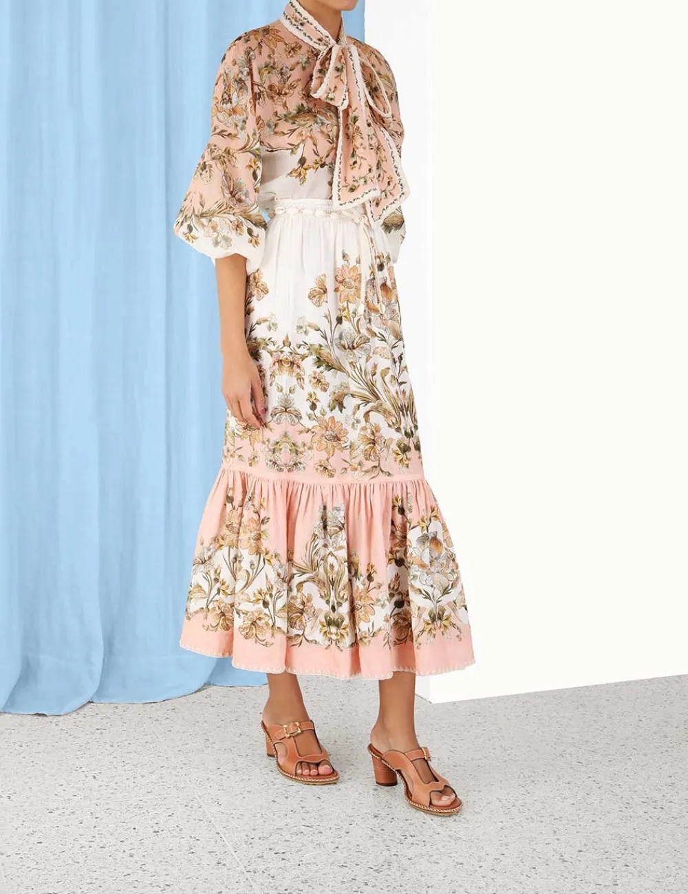 ZIMMERMANN Chintz Tiered Midi Skirt-Women In Denim