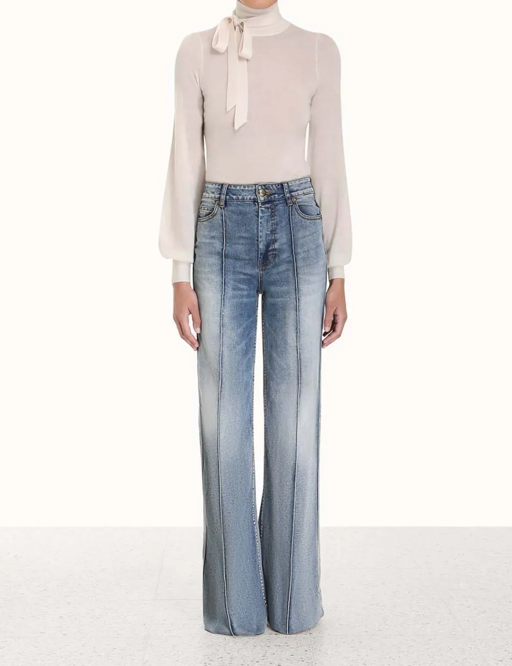 ZIMMERMANN Blouson Tie-Neck Sweater-Women Clothing