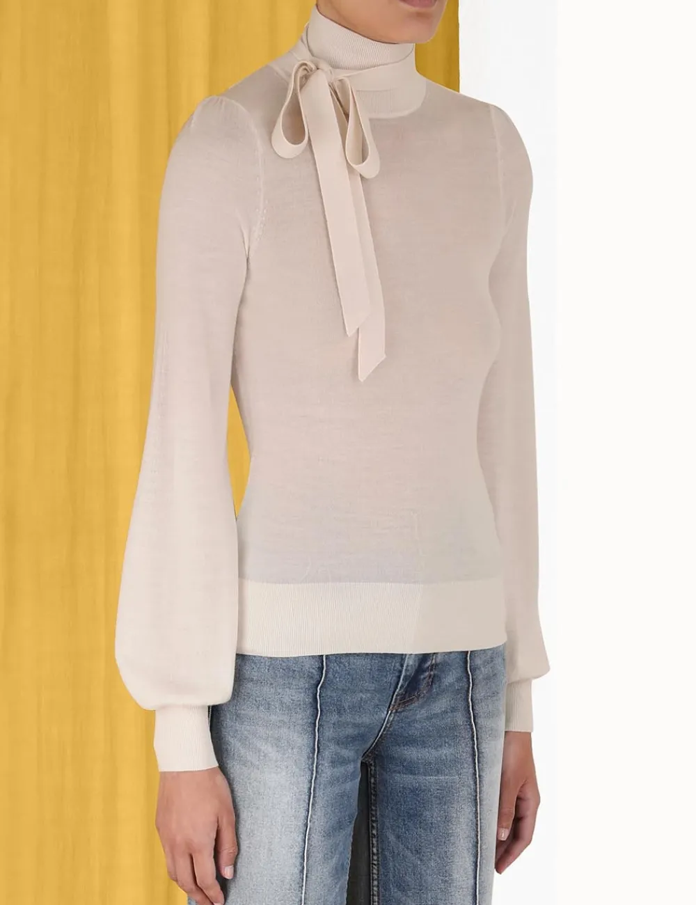 ZIMMERMANN Blouson Tie-Neck Sweater-Women Clothing