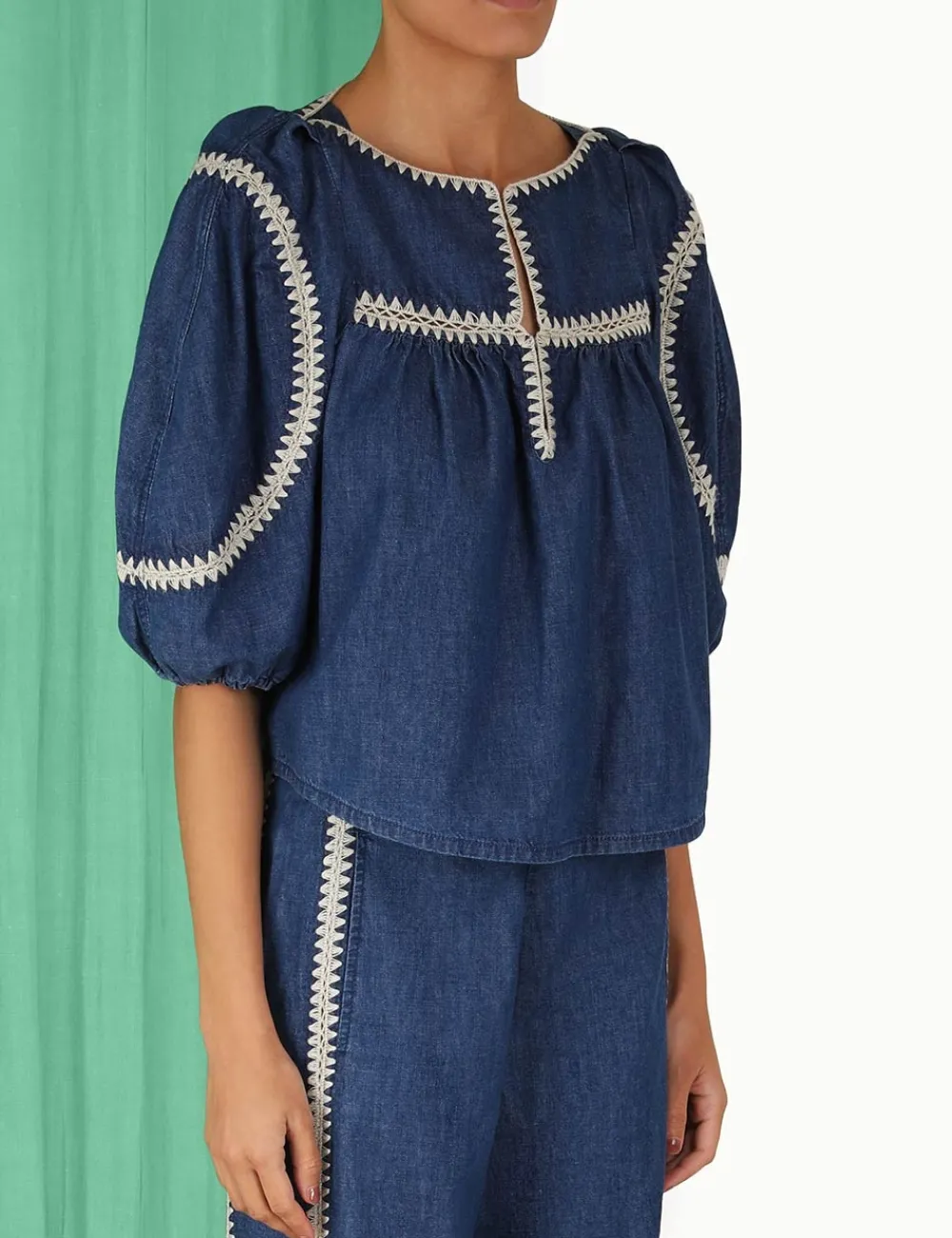 ZIMMERMANN Chintz Denim Smock Top-Women Clothing