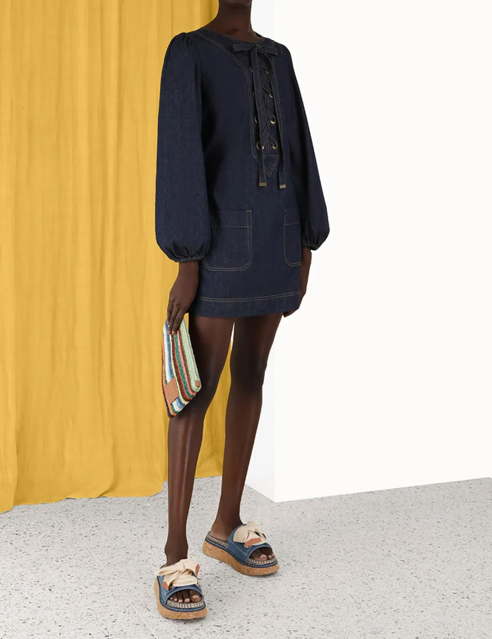 ZIMMERMANN Devi Lace Up Tunic Dress-Women In Denim