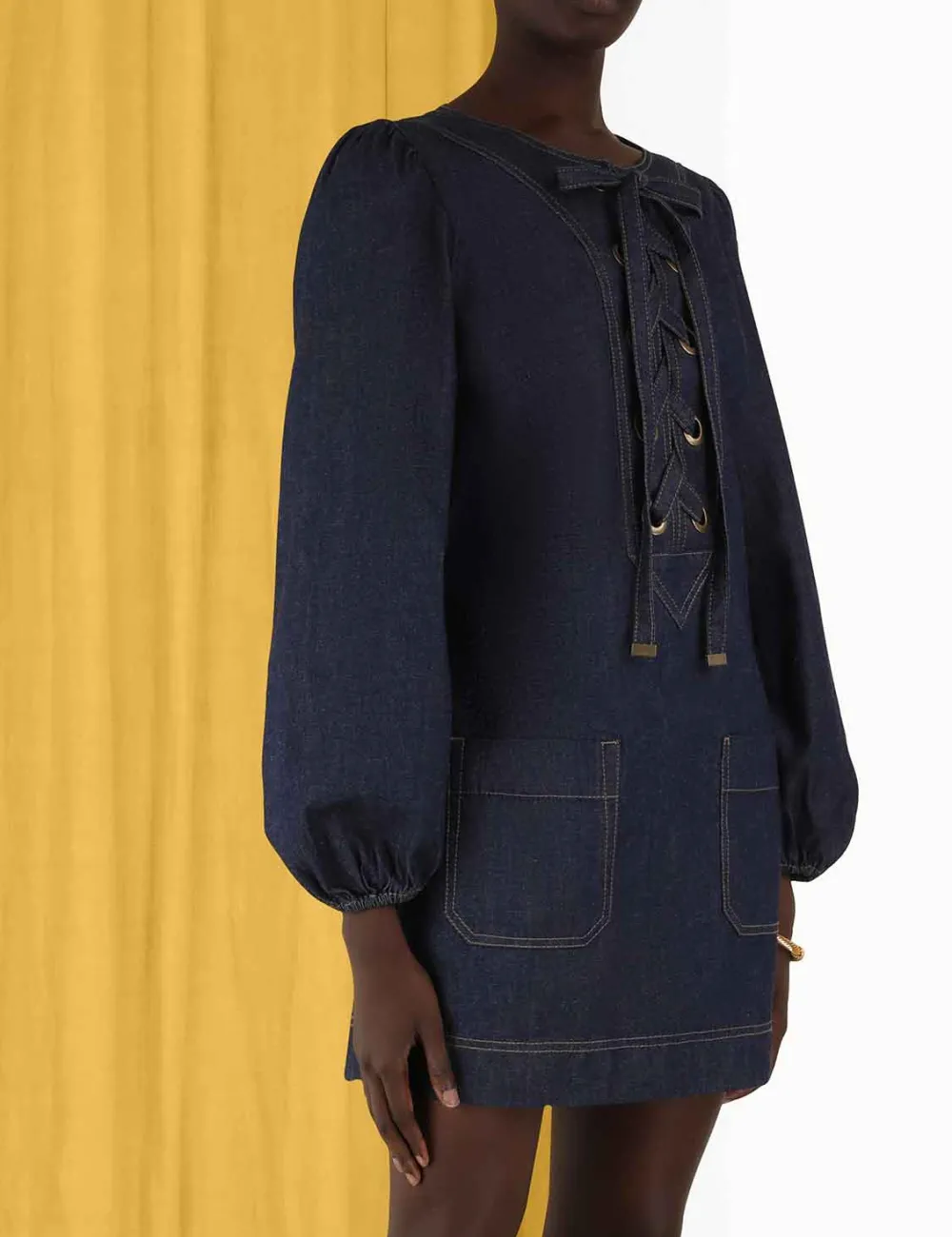 ZIMMERMANN Devi Lace Up Tunic Dress-Women In Denim