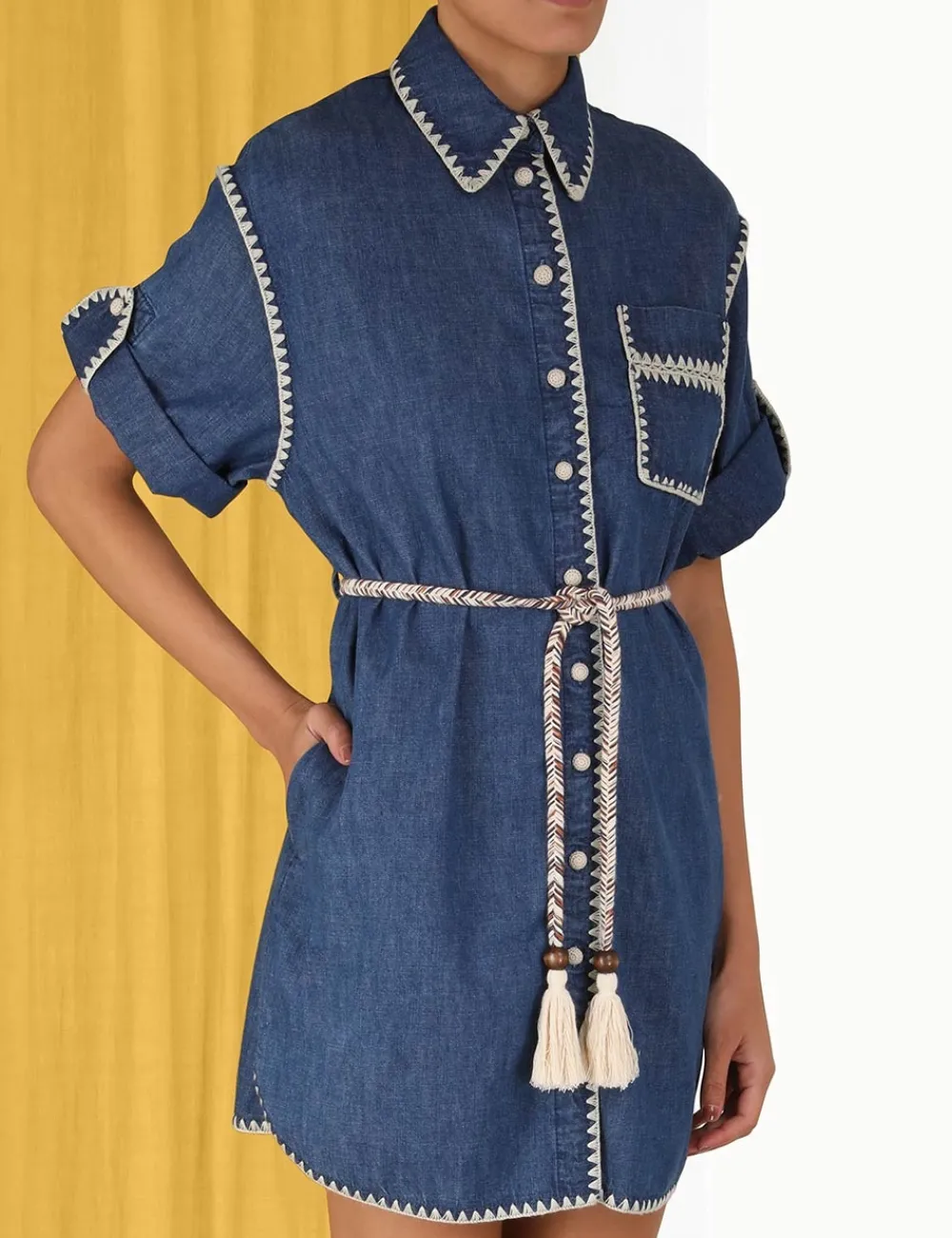 ZIMMERMANN Chintz Mini Shirt Dress-Women Denim
