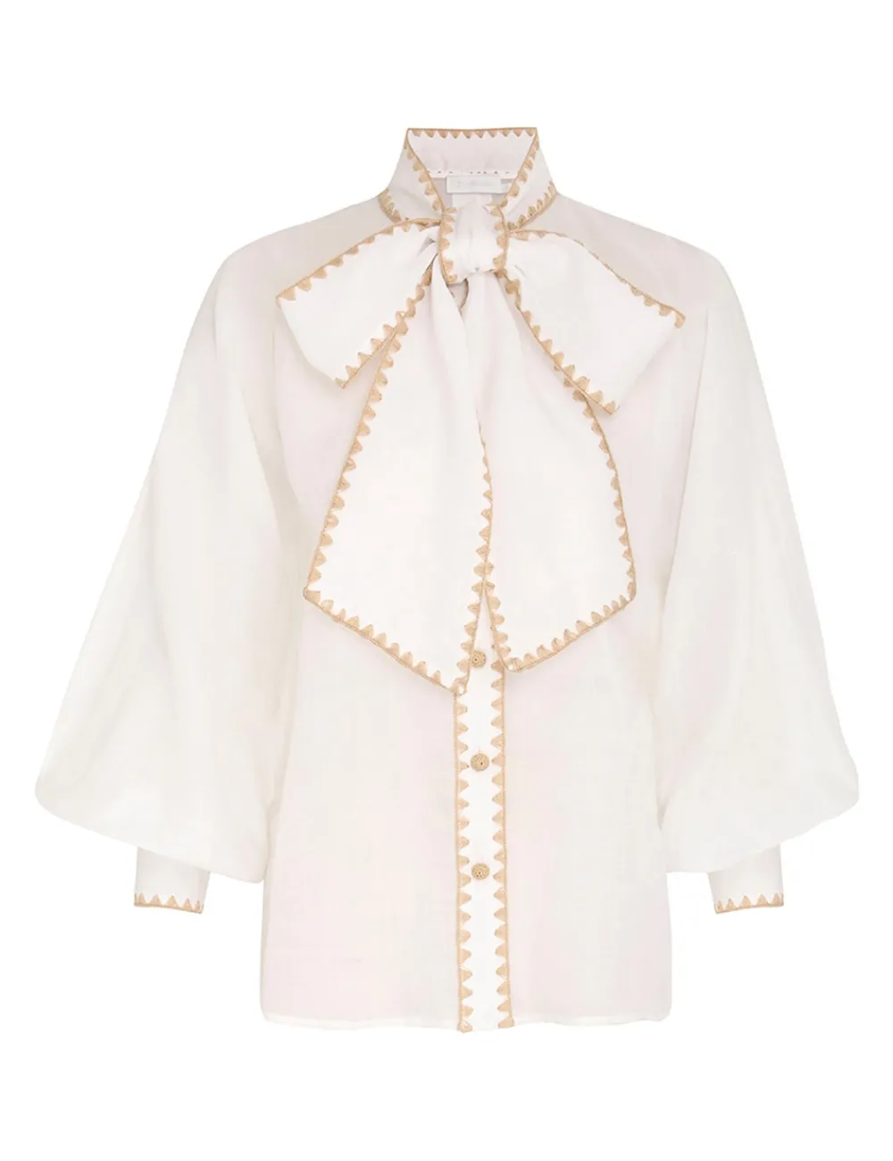 ZIMMERMANN Devi Tie Neck Blouse-Women Tops