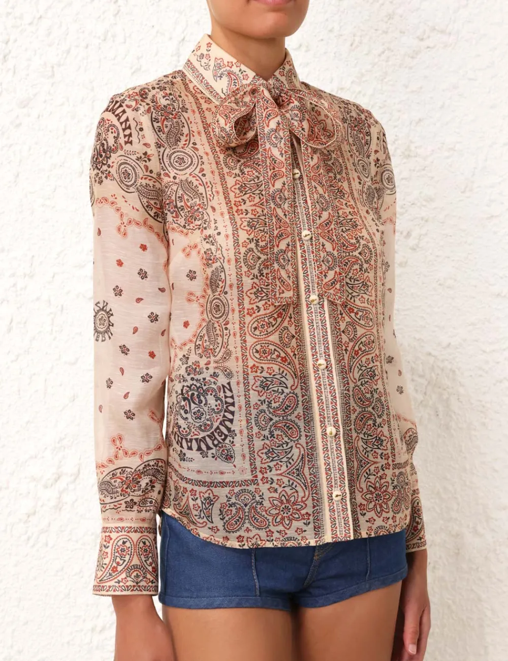 ZIMMERMANN Matchmaker Tie Neck Blouse-Women Tops