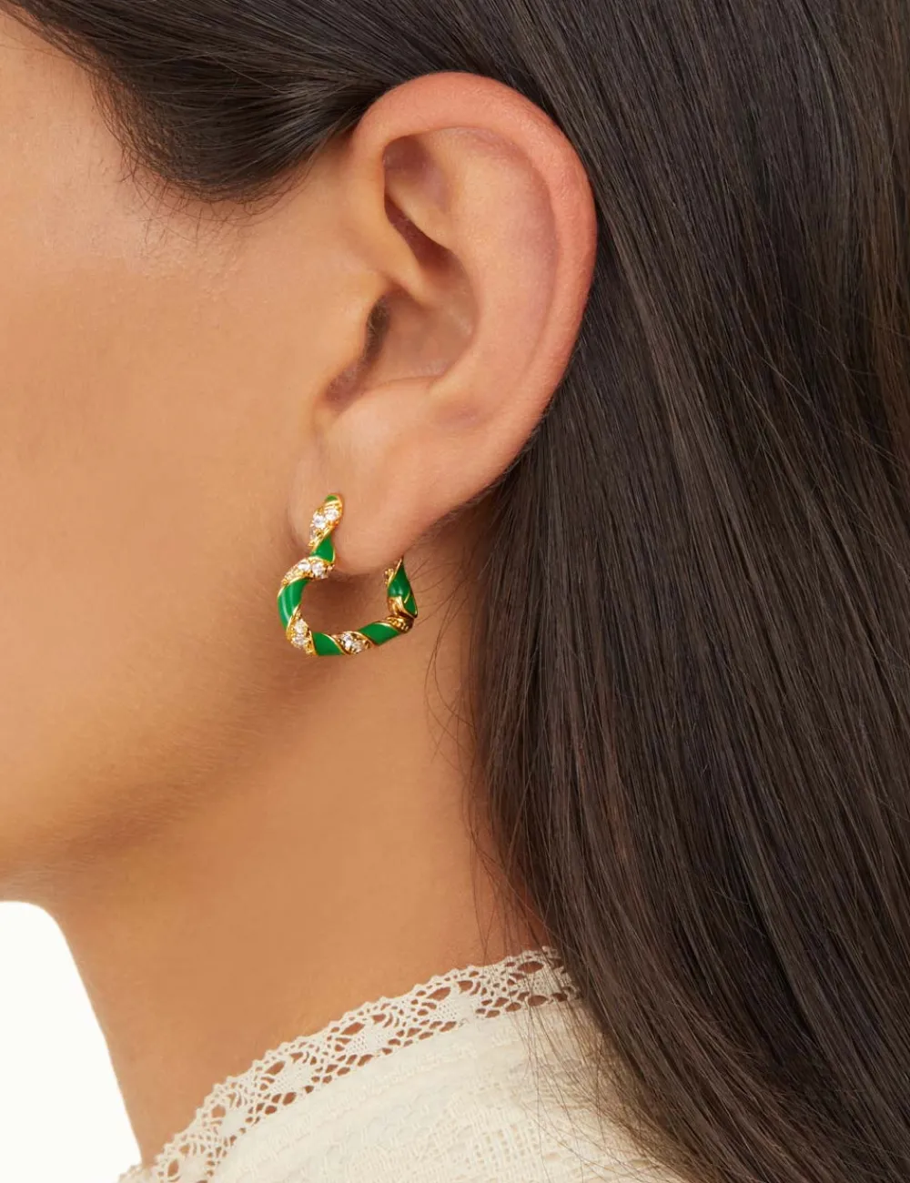 ZIMMERMANN Candy Stripe Pave Heart Hoops-Women Jewellery