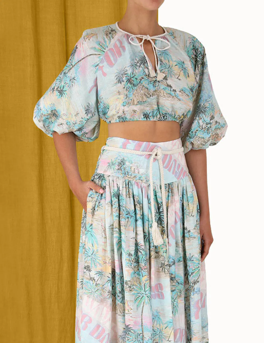 ZIMMERMANN Vacay Puff Sleeve Crop Top-Women Tops