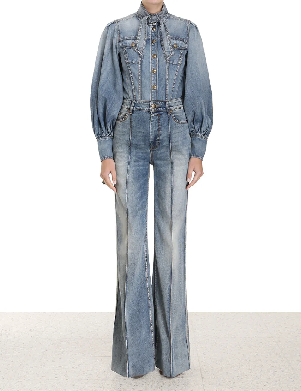 ZIMMERMANN Luminosity Denim Corset Shirt-Women In Denim