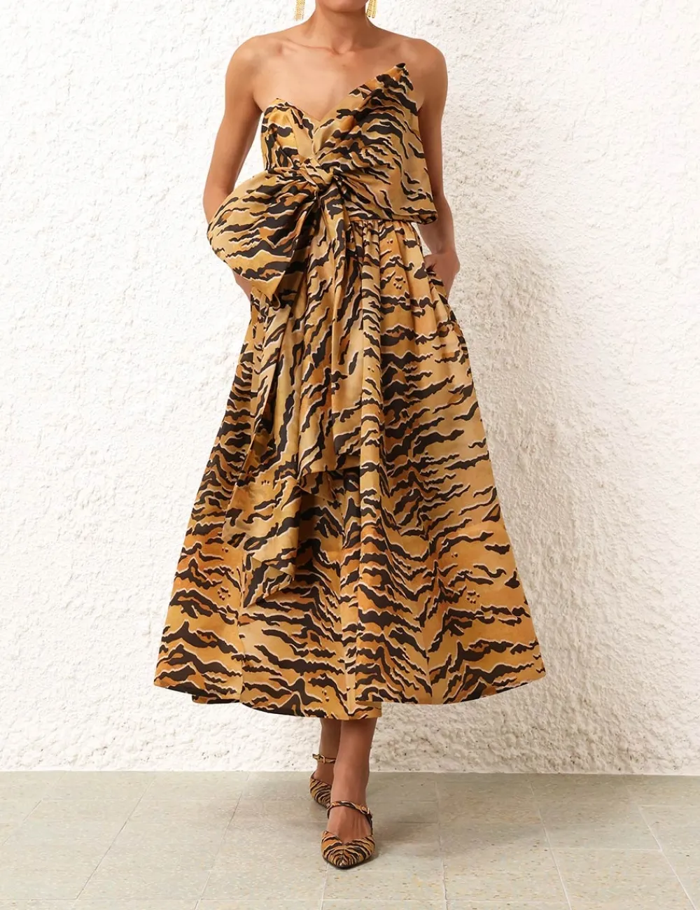 ZIMMERMANN Matchmaker Bow Midi Dress-Women Dresses