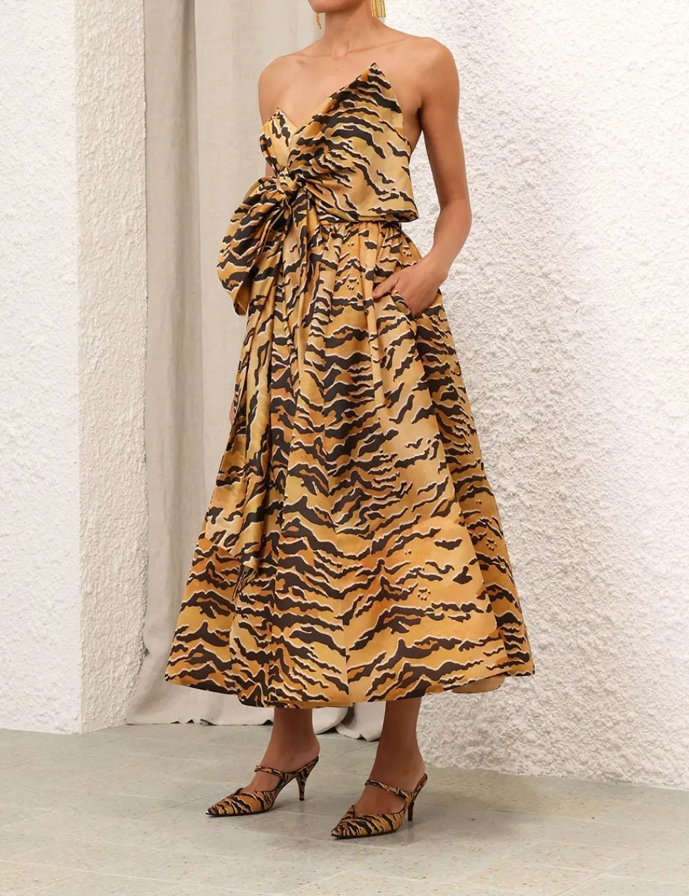 ZIMMERMANN Matchmaker Bow Midi Dress-Women Dresses